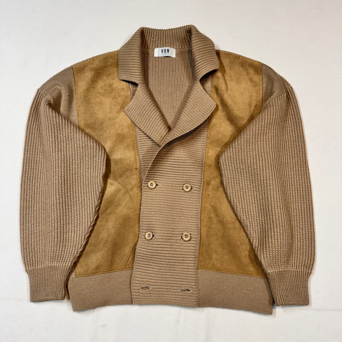 L) VON 더블 브레스티드 스웨이드 니트 가디건 상품이미지1