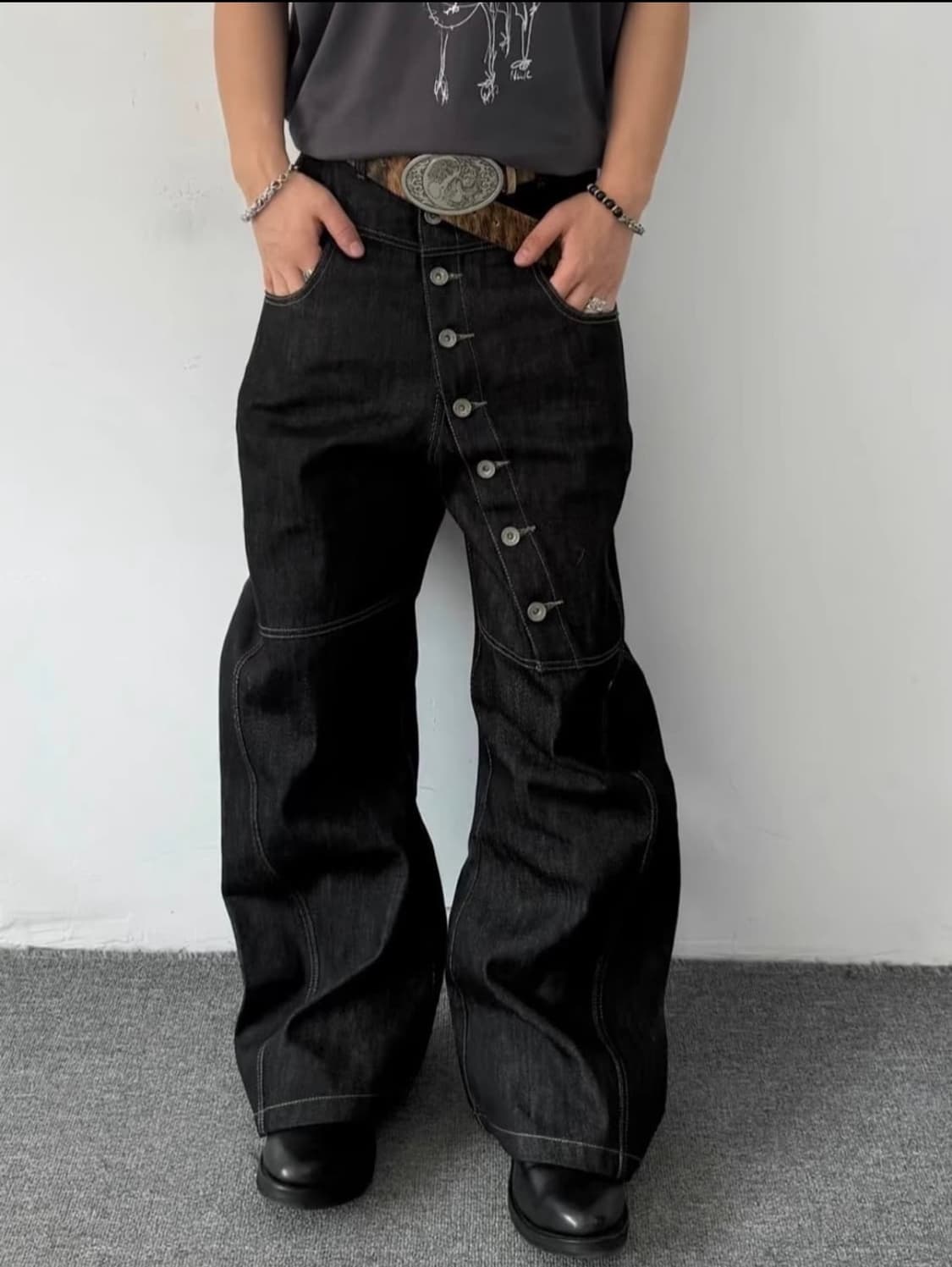 커브드 버튼 데님 팬츠 상품이미지2