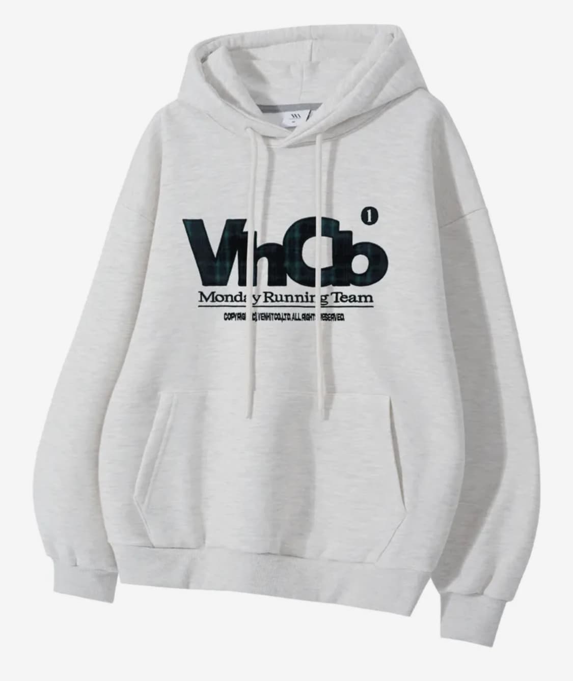 MRT 체크 아플리케 후드티_화이트메란지 상품이미지1