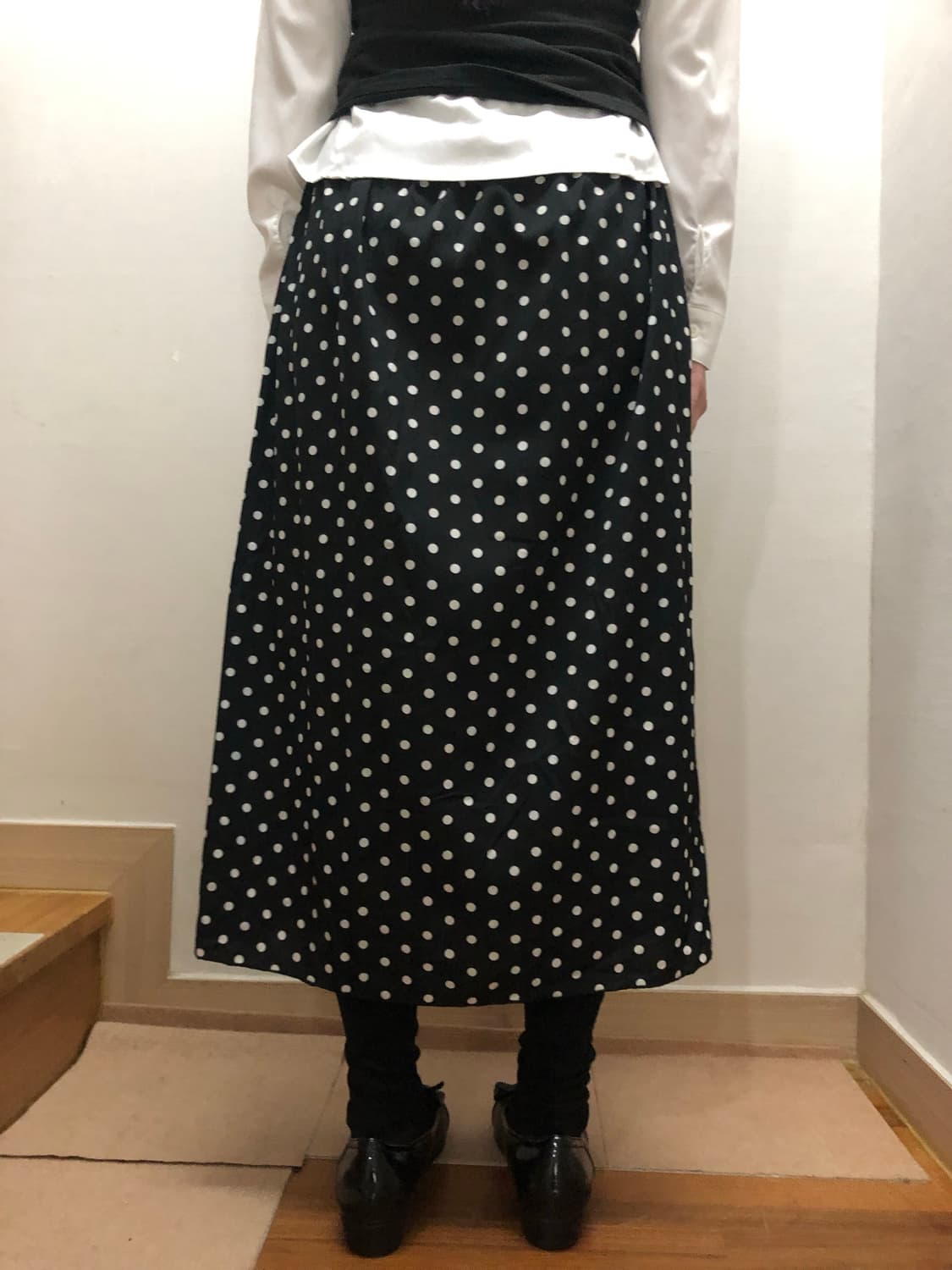 빈티지 블랙 도트 레이어드 롱 스커트 상품이미지8