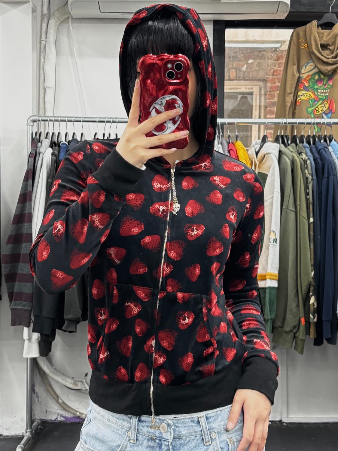 히스테릭 글래머 스트로베리 벨벳 후드집업 상품이미지2