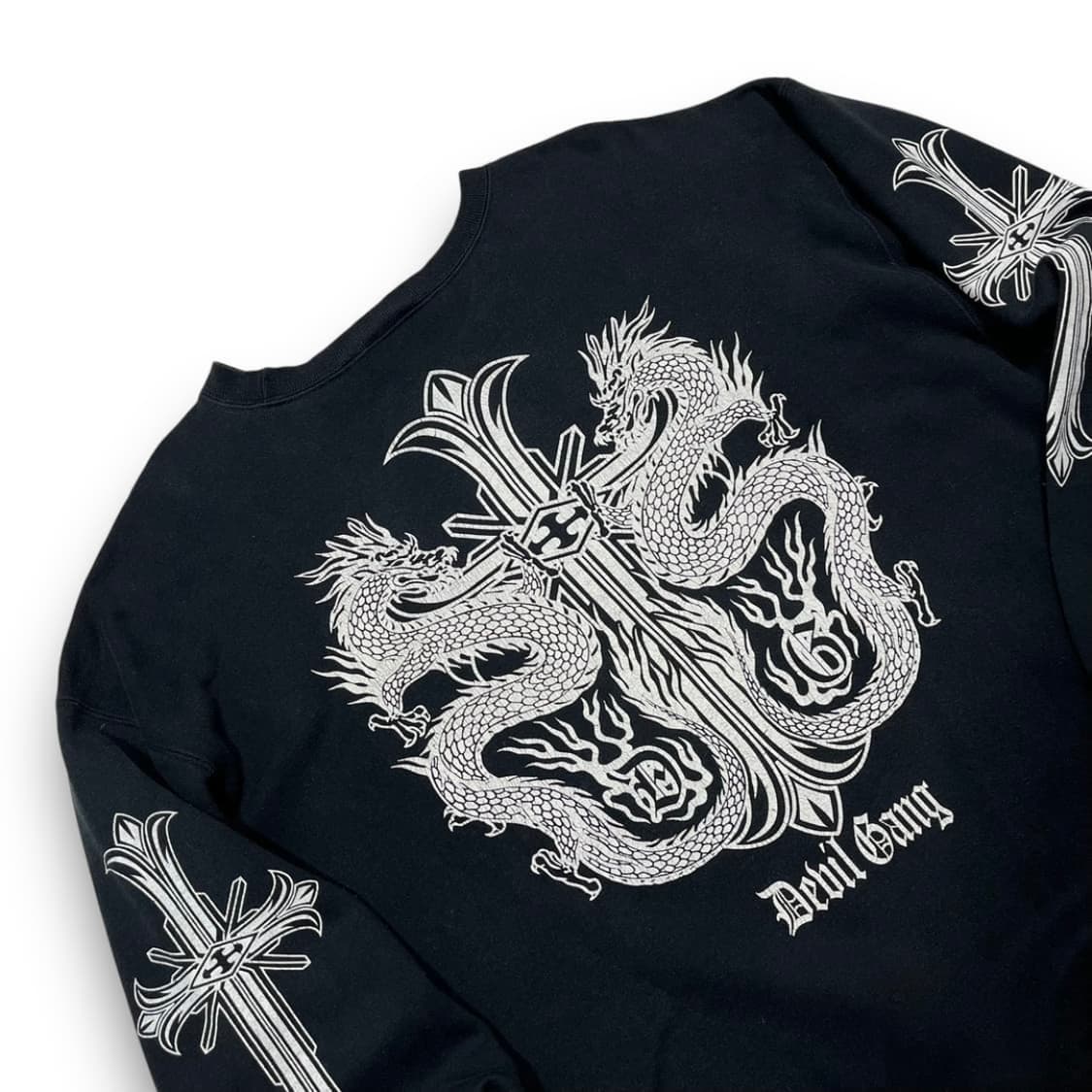 펑크 데빌 갱 드래곤 크로스 트라이벌 다크 맨투맨 상품이미지1