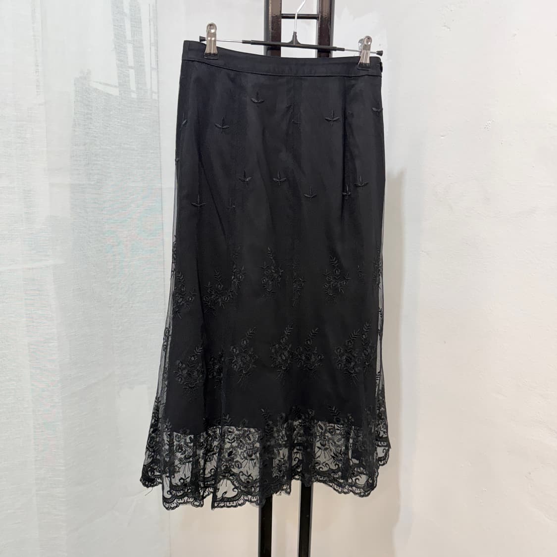 레이스 쉬폰 블랙 롱치마 빈티지스커트 4463 상품이미지2