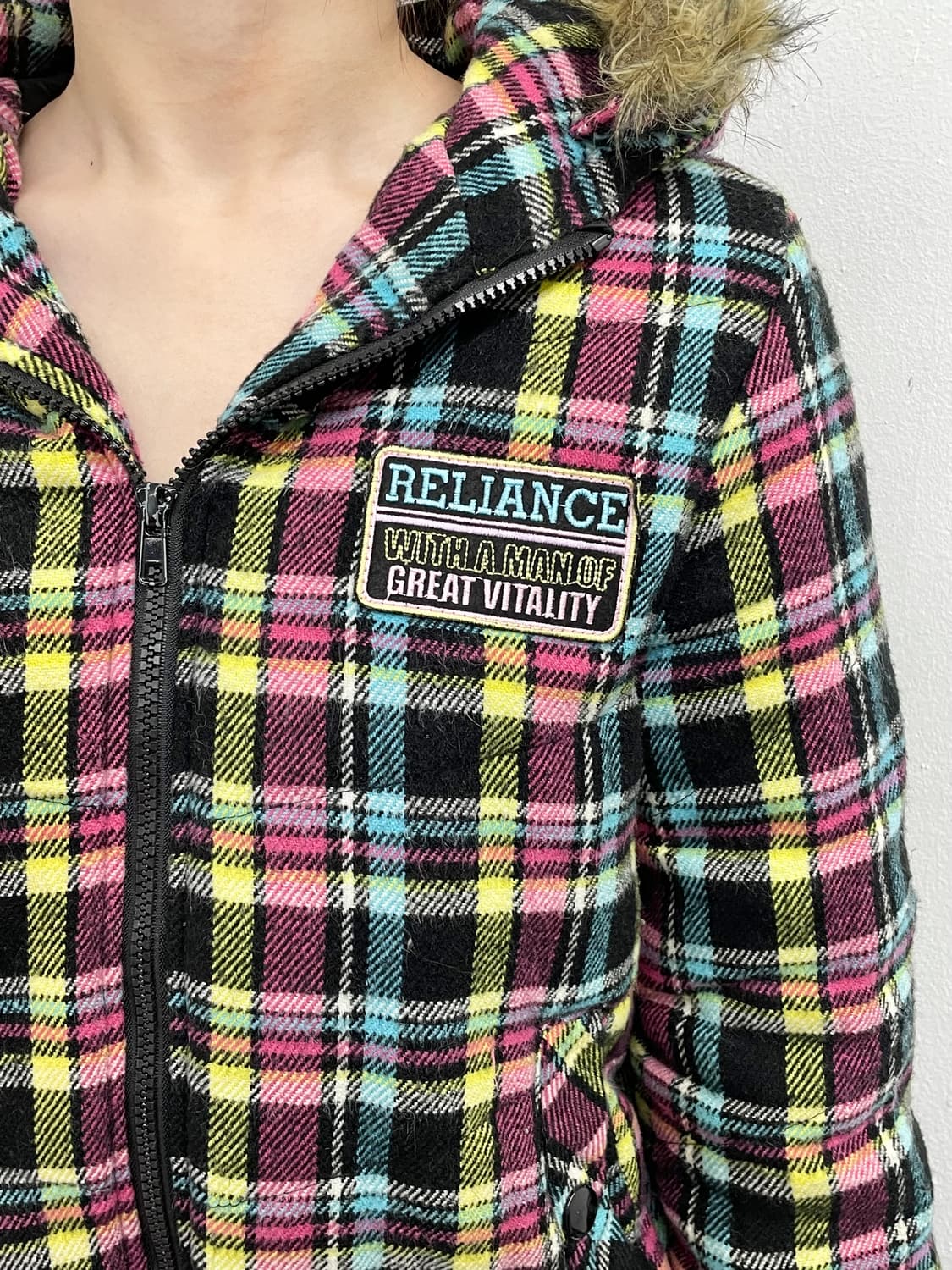 키치 체크 패치 패딩 자켓 상품이미지2