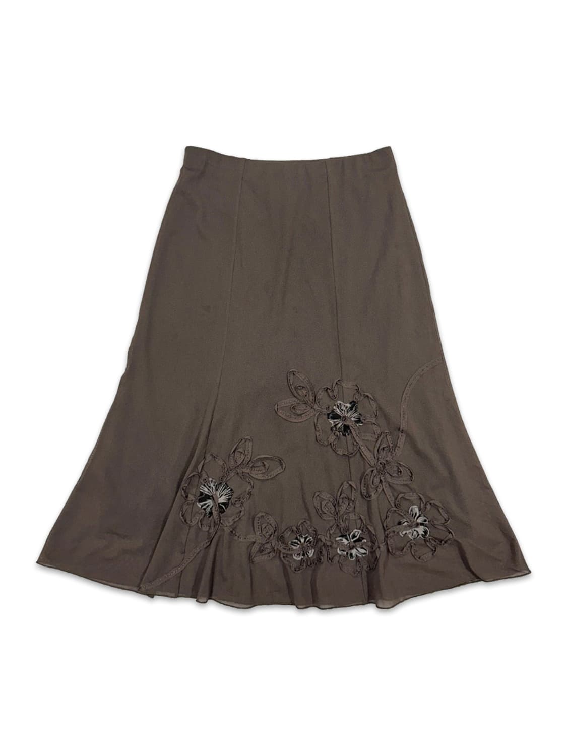 빈티지 브라운 플라워 모리 플레어 롱 스커트 상품이미지1