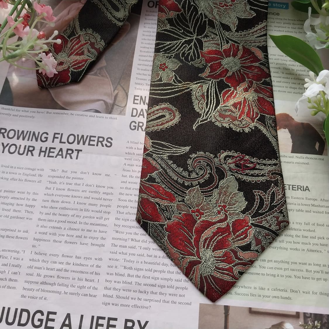 발망 실크 블랙 플라워 아트 자카드 넥타이 9.6cm A+등급 K1603 상품이미지4