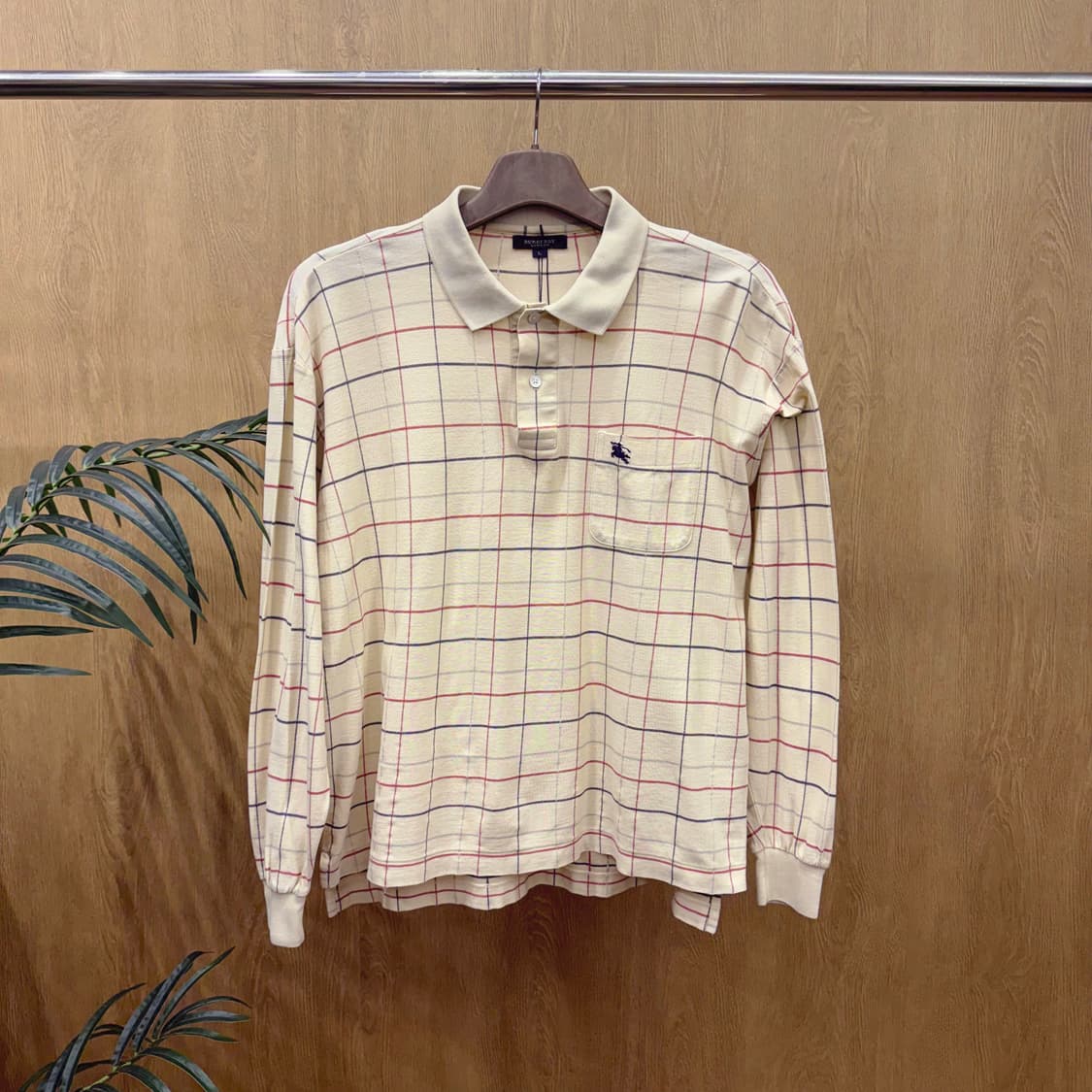 버버리 런던 체크 PK 긴팔 티셔츠 노바체크 카라티 베이지 상품이미지1