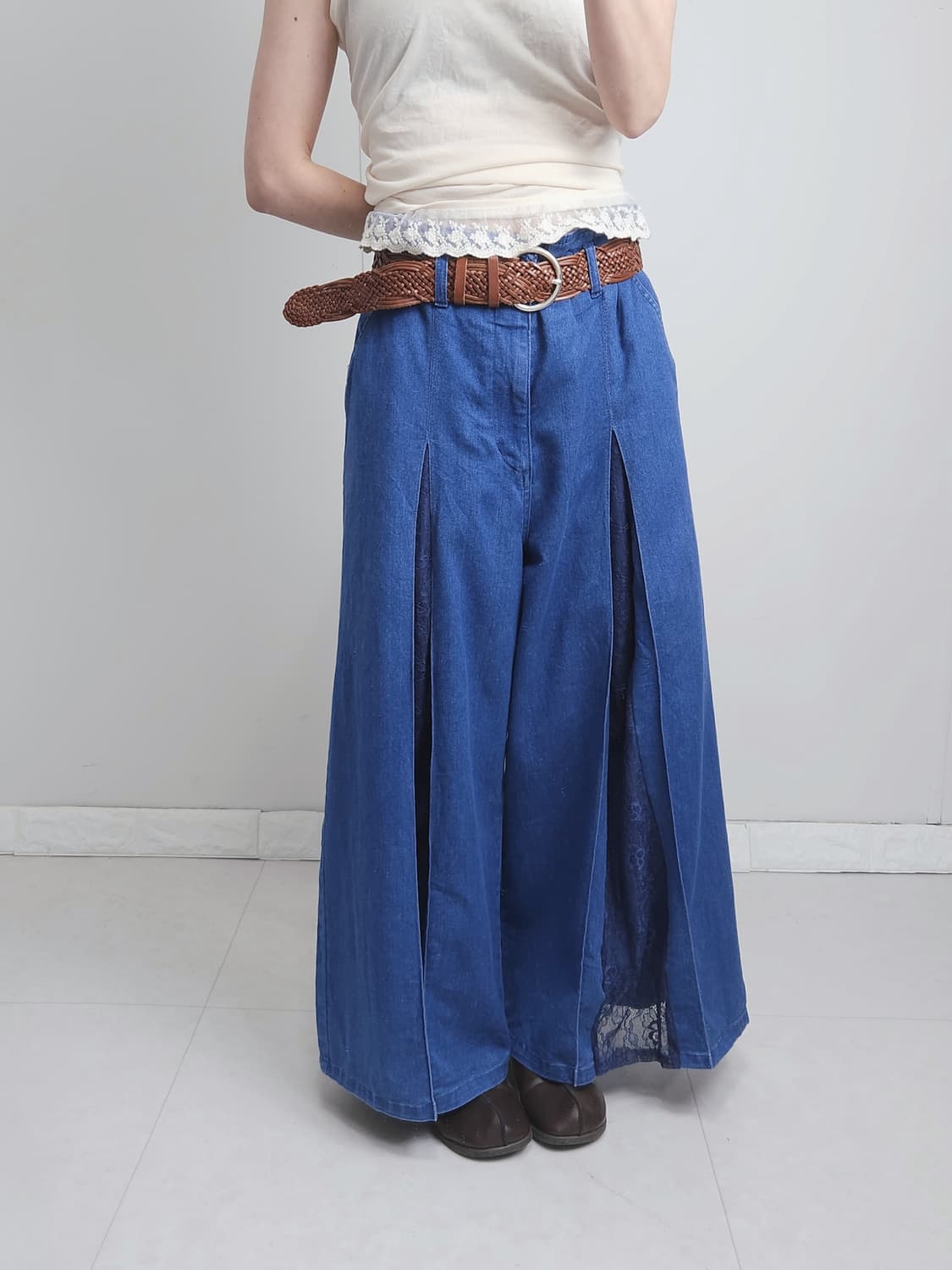 (axes femme)데님 레이스 롱 팬츠 상품이미지3