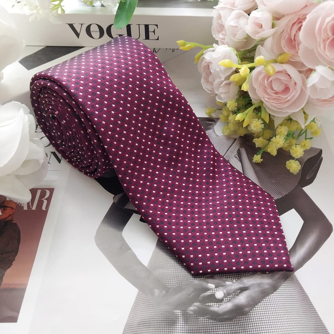지오지아 실크 와인 도트 패턴 넥타이 8cm A+등급 K2286 상품이미지2