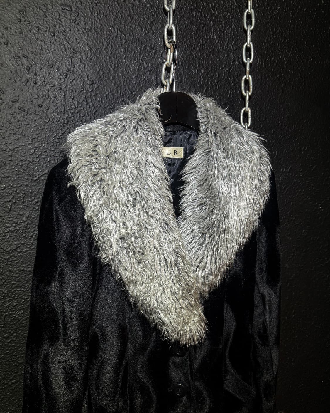L.R – Black Velour Fur Collar Coat 상품이미지2