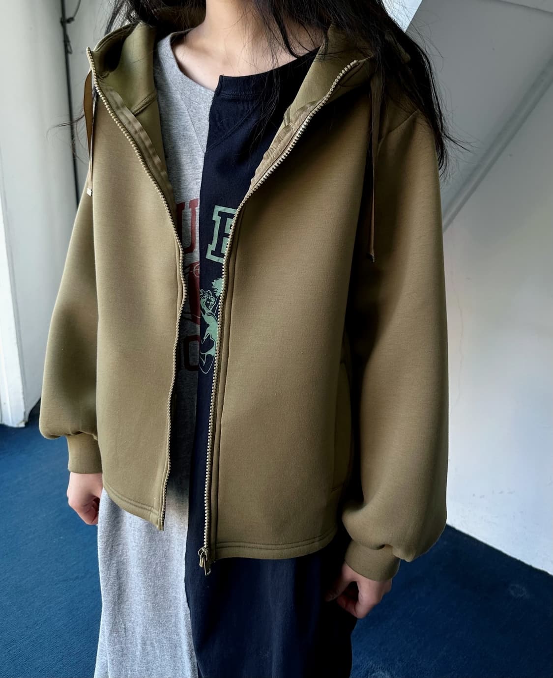 High gauge knitted hood zip parka 상품이미지6