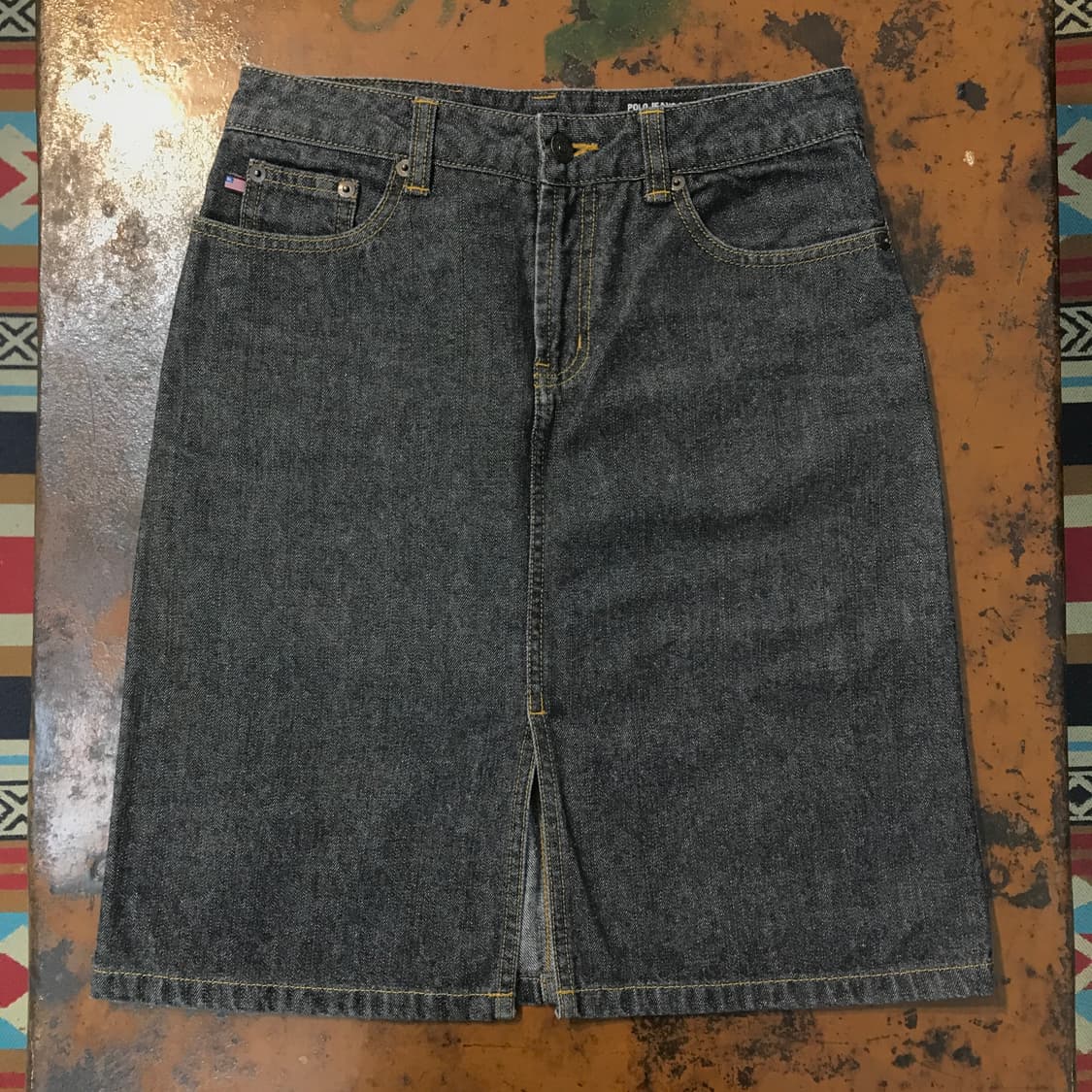 폴로 진 흑청 데님 H 라인 미디 스커트 허리 28 29 사이즈  상품이미지2