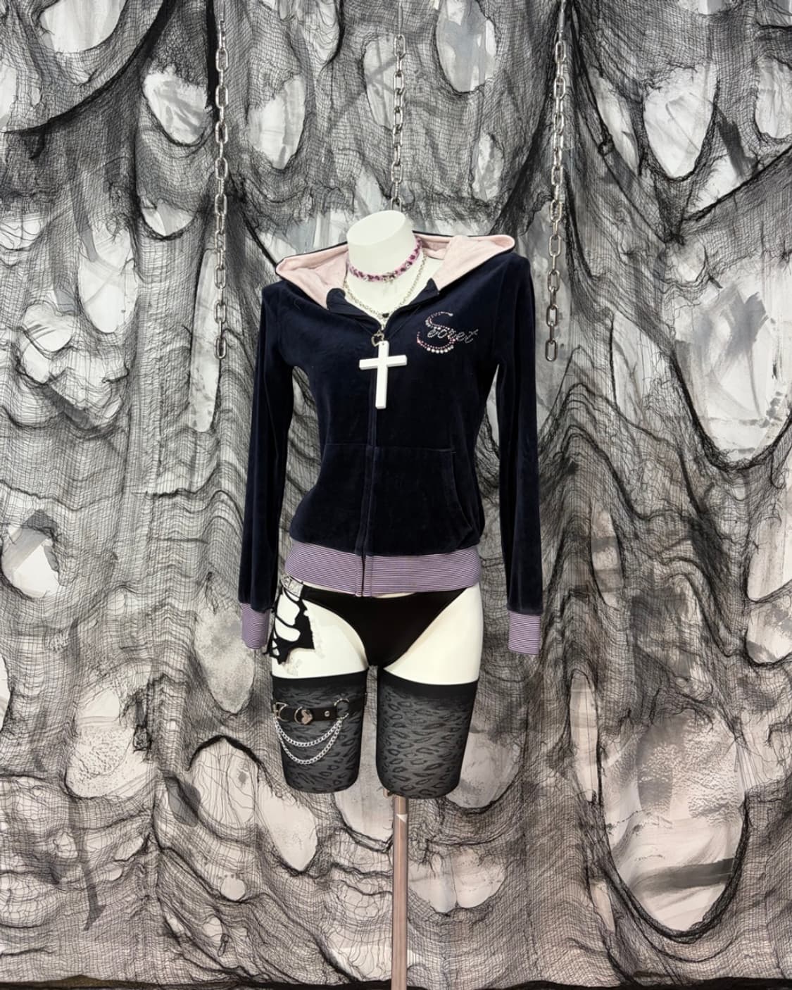 00‘s cubic Detail Velvet Hoodie Zip up 상품이미지2