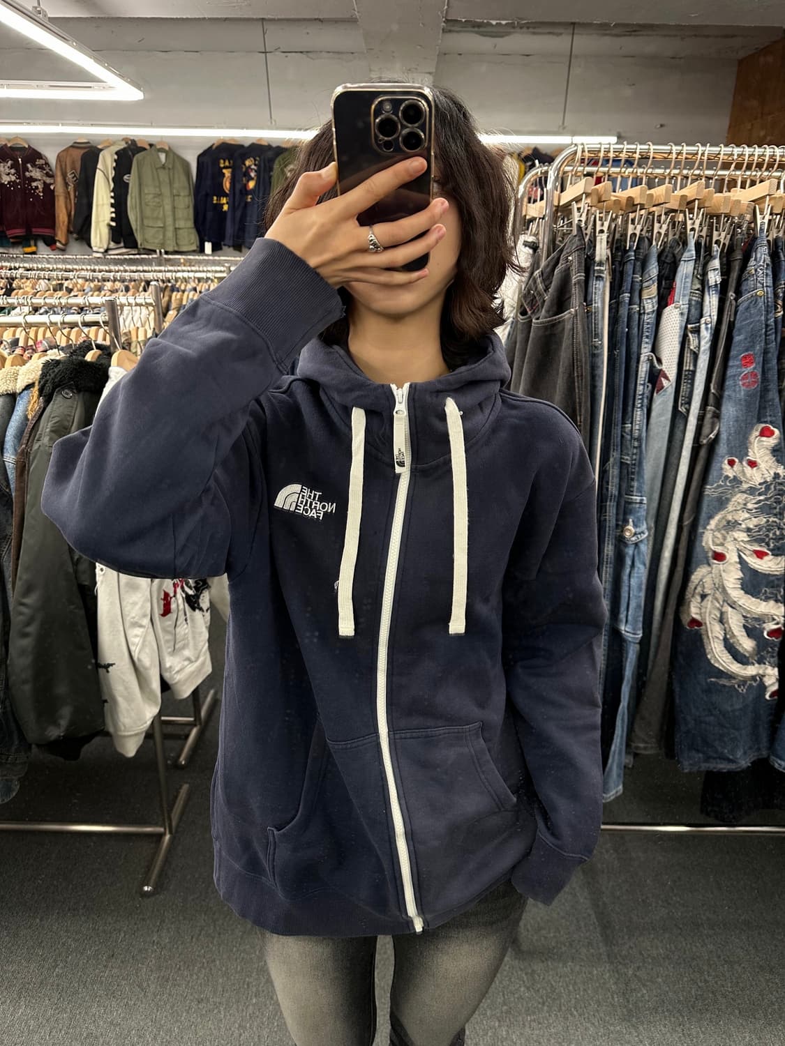 L)노스페이스 빈티지 후드 자수 포인트 네이비 후드집업 상품이미지1