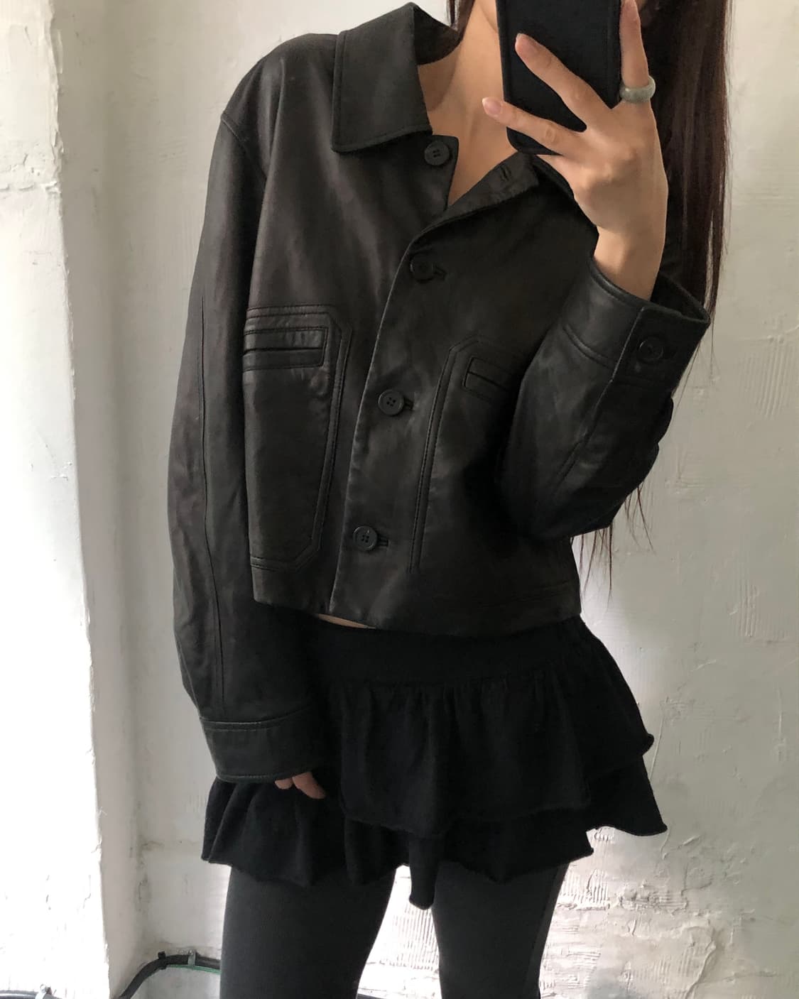 A.P.C. 아페쎄 크롭 블랙 레더 자켓 상품이미지1