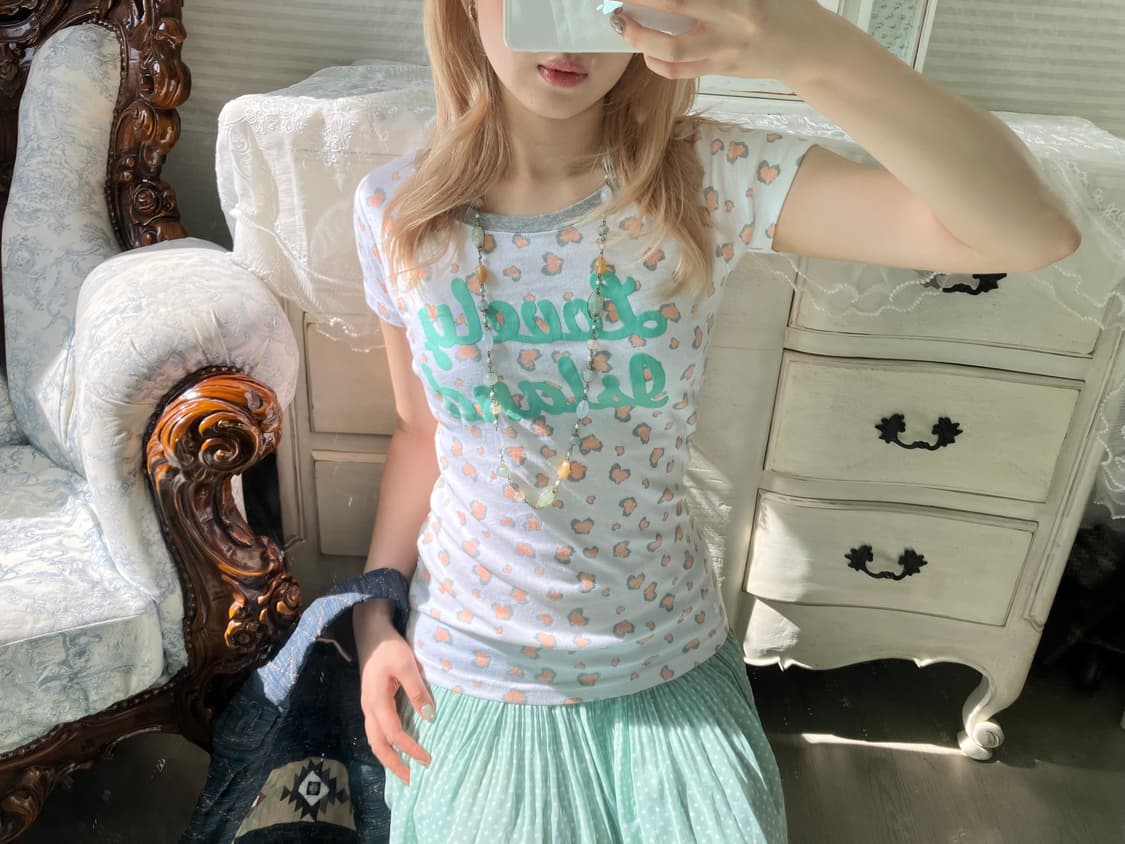 빈티지 피치 레오파드 하이틴 반팔 상품이미지1