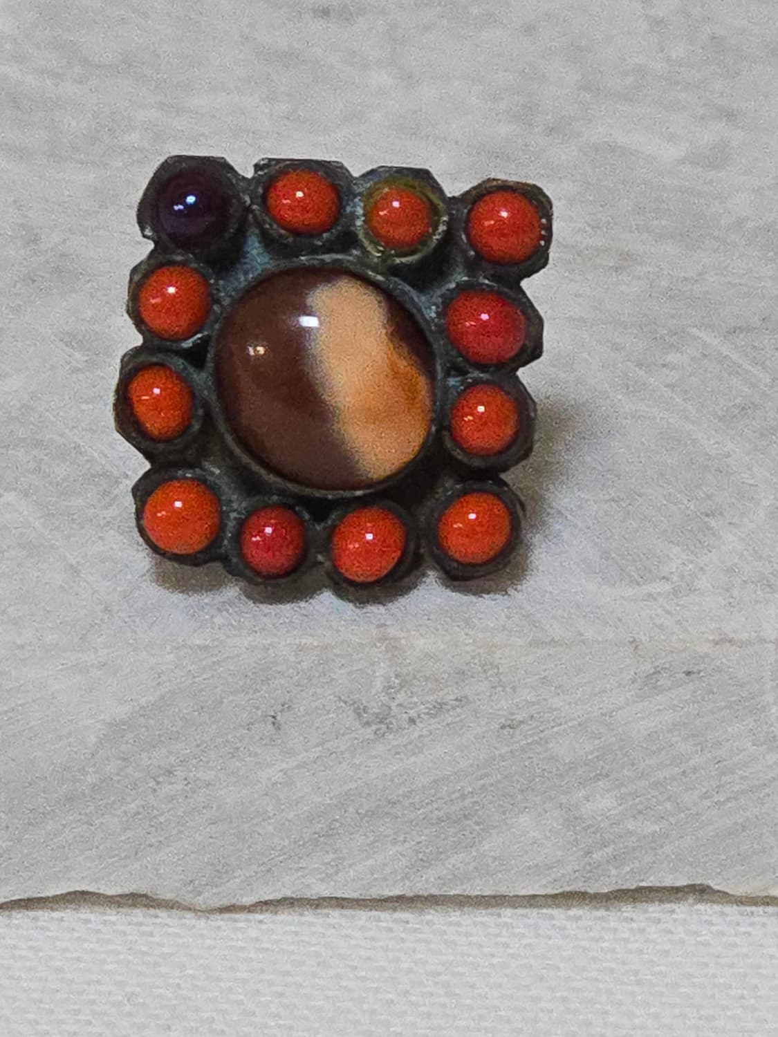 빈티지 마노 & 산호·자수정 포인트 아트 링 │ 레트로 핸드메이드 감성 상품이미지8