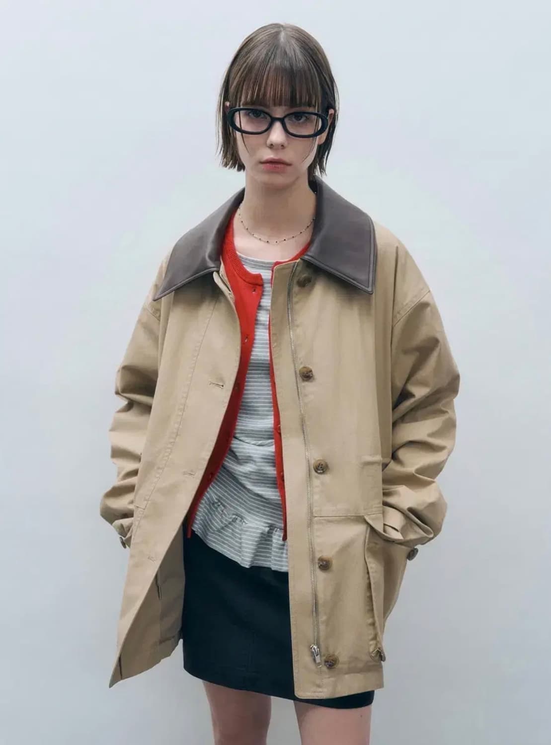 새제품) 몽돌 코튼 워크 하프 자켓 베이지 상품이미지1