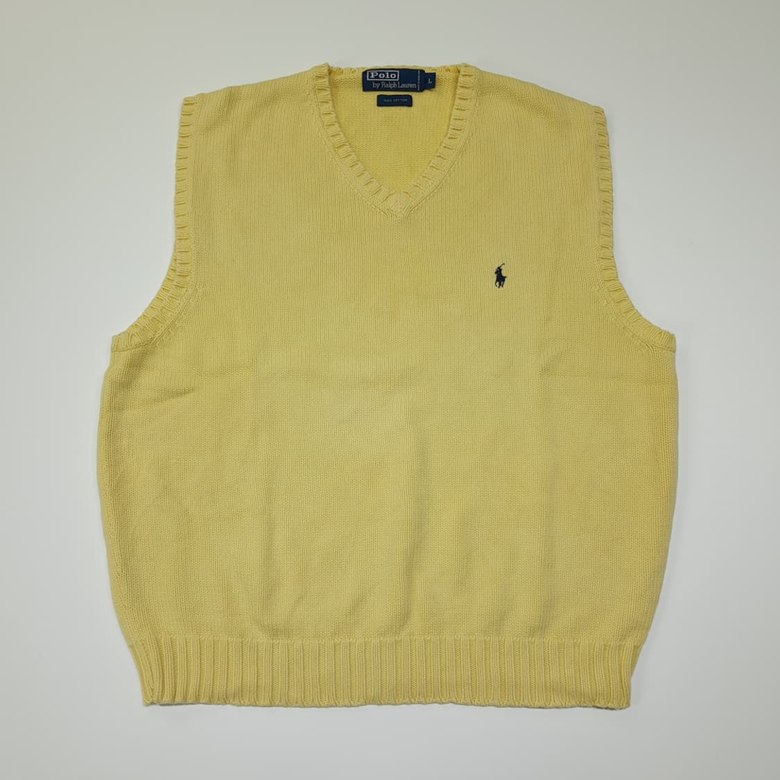 CL026 폴로 코튼 블루라벨 라이트옐로우 니트 베스트 상품이미지1