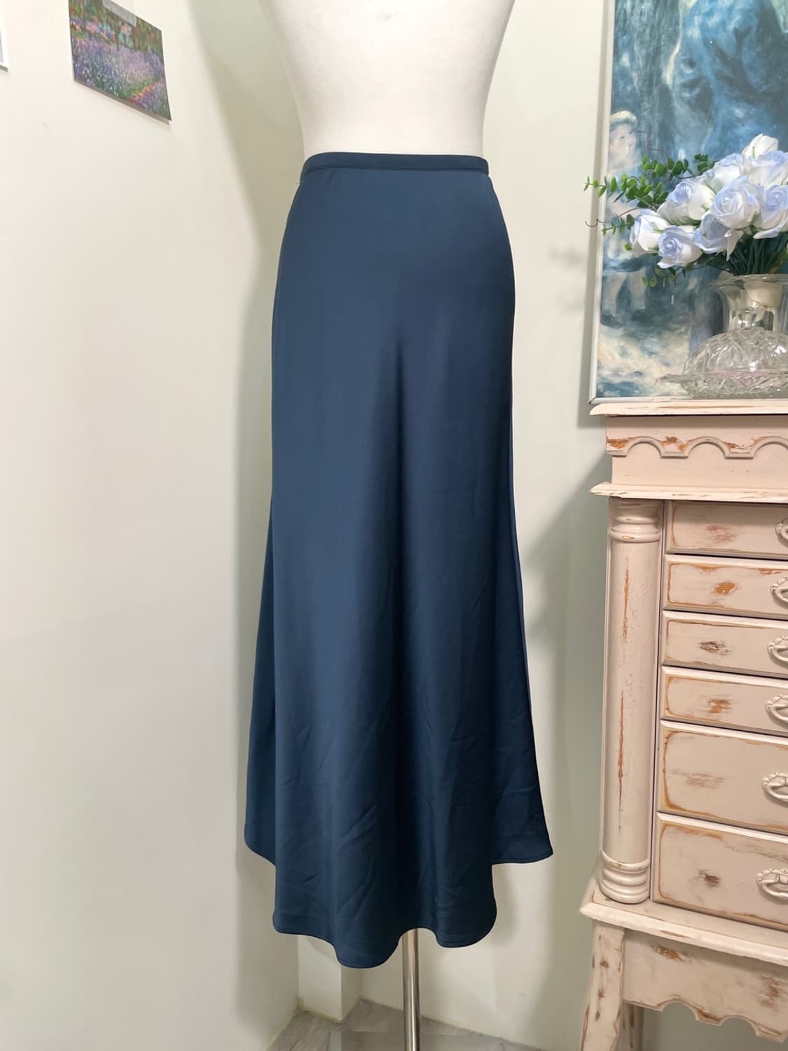 bluegreen satin banding long skirt 상품이미지4