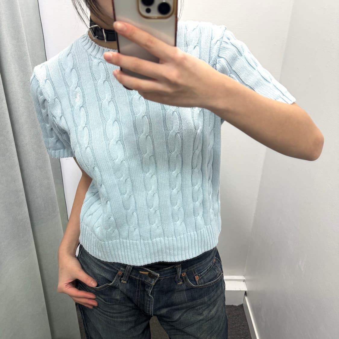 폴로 스카이블루 꽈베기 반팔니트 상품이미지3