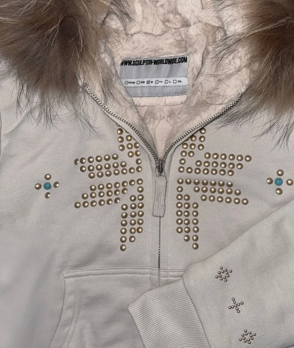 Fur Trimming Hooded Zip-Up Dirty White 상품이미지4