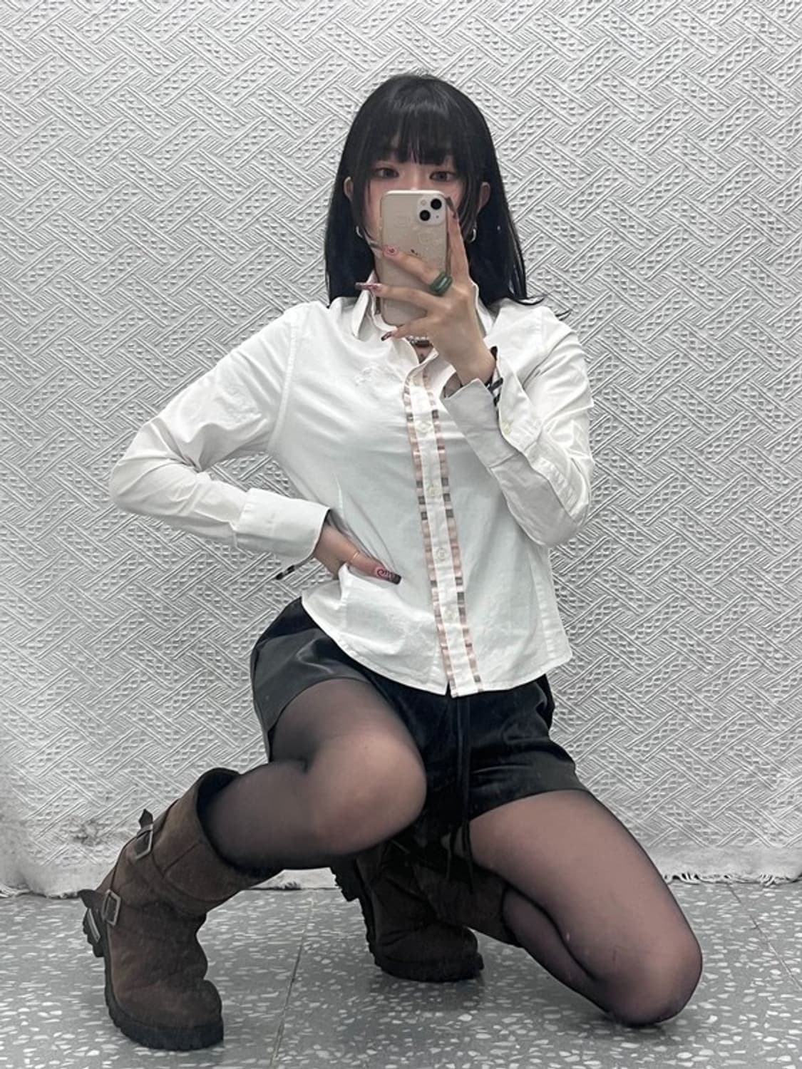 버버리 빈티지 페미닌 화이트크림 노바체크 셔츠 XL C11877 상품이미지2