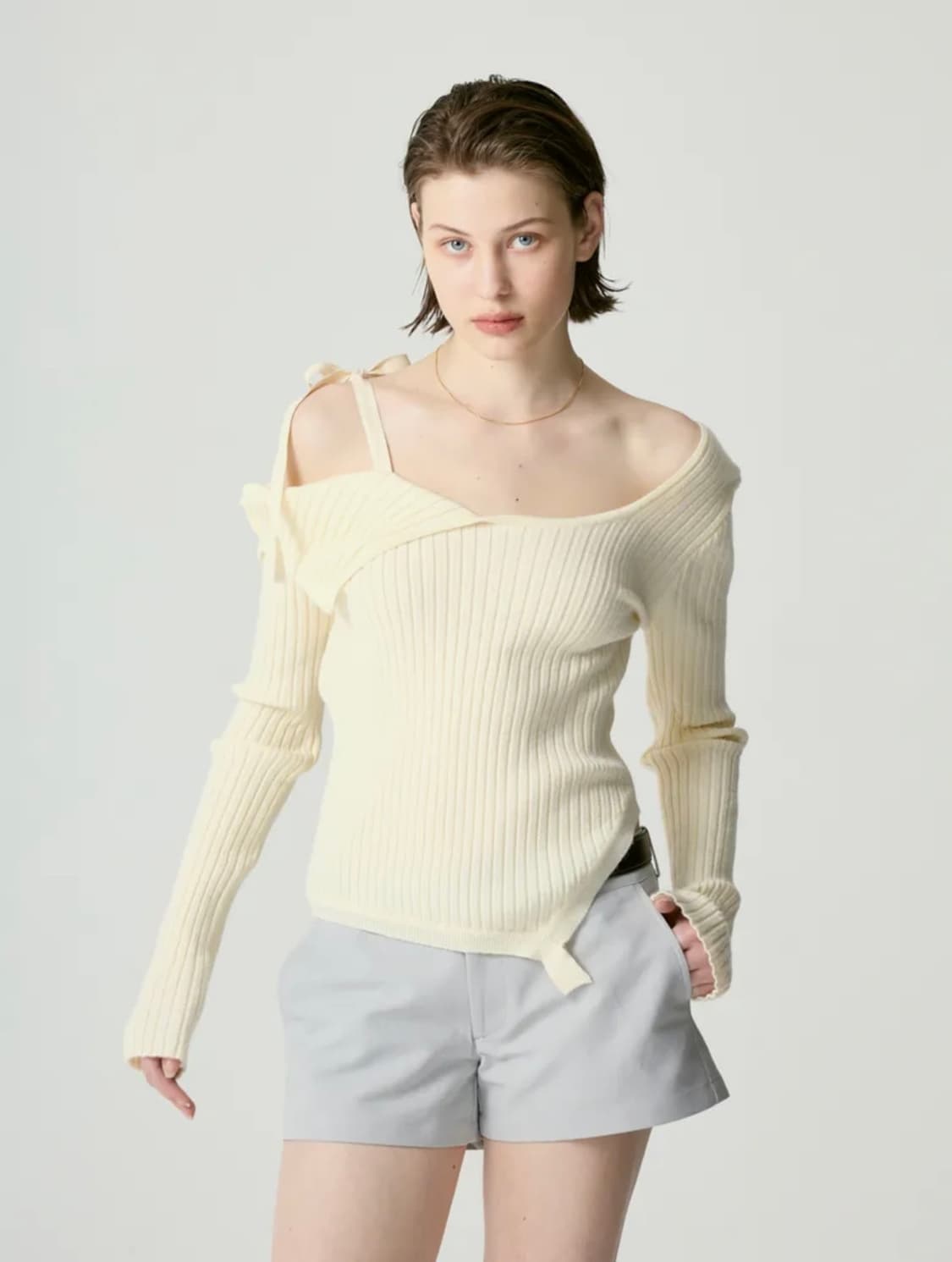 택0 새상품) 글로니 아이사 니트 탑 크림 상품이미지3