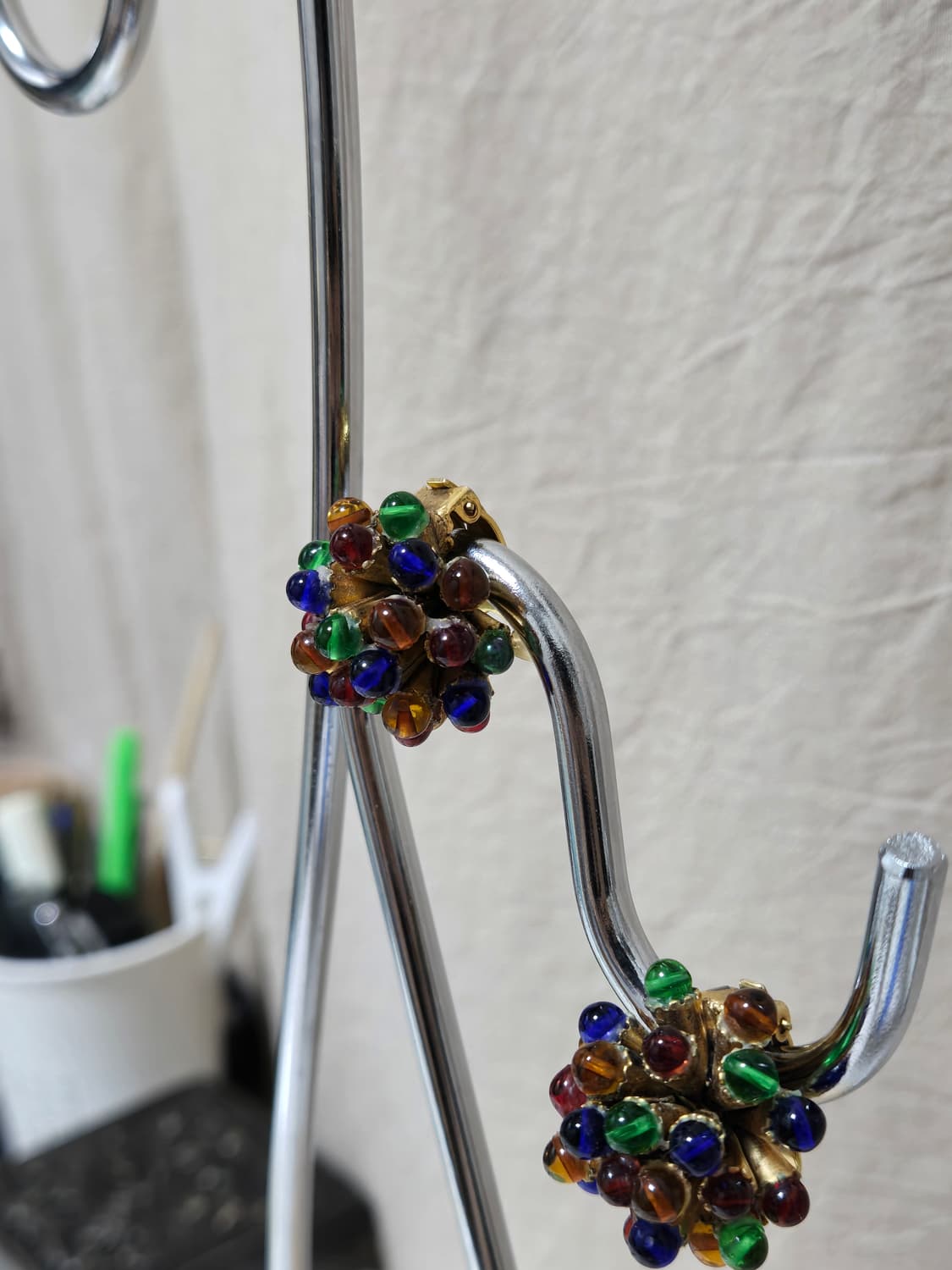 유럽 빈티지 컬러 글라스 비즈 클립 귀찌 상품이미지3