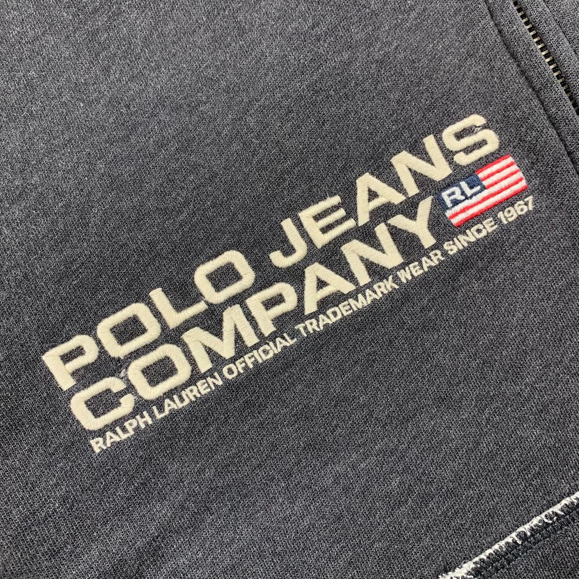 90s 폴로 진스 USA 자수로고 써멀 후드집업 차콜 상품이미지3
