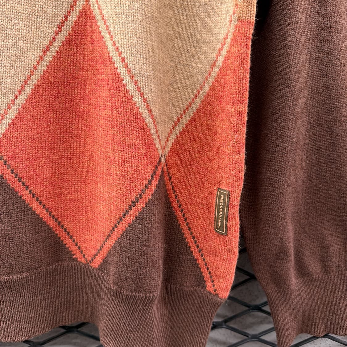 헨리넥 아가일 패턴 울니트 레글런 배색 디테일 멀티컬러 상품이미지7