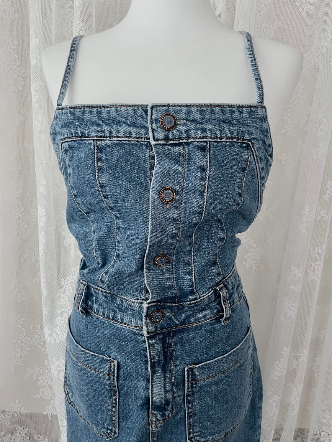 55) 에고이스트 데님 점프수트 중청 상품이미지3