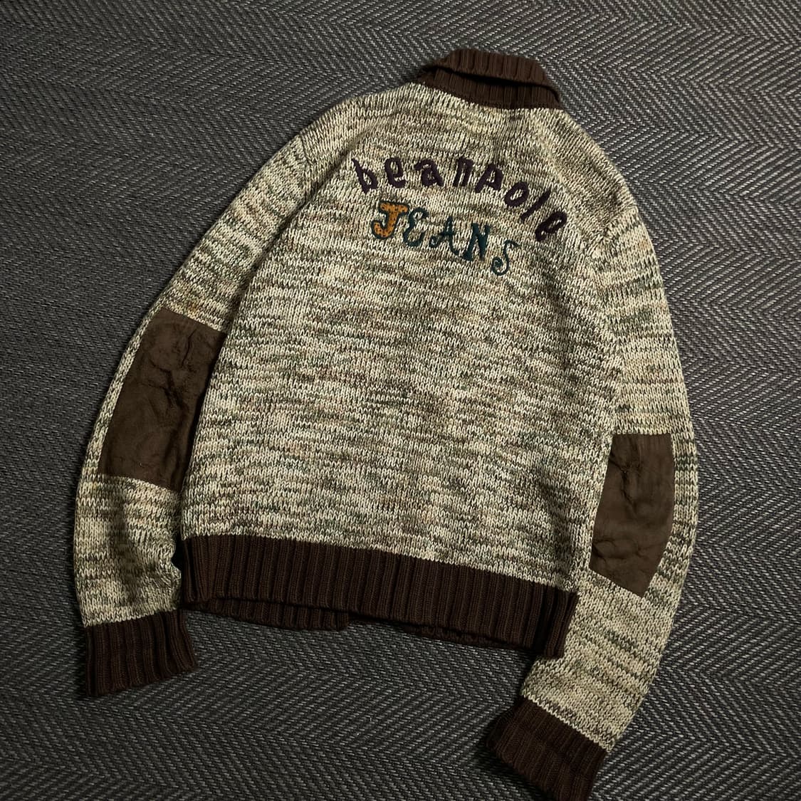 빈폴 진 올드스쿨 빅로고 엘보 패치 니트 집업y 4675 상품이미지1