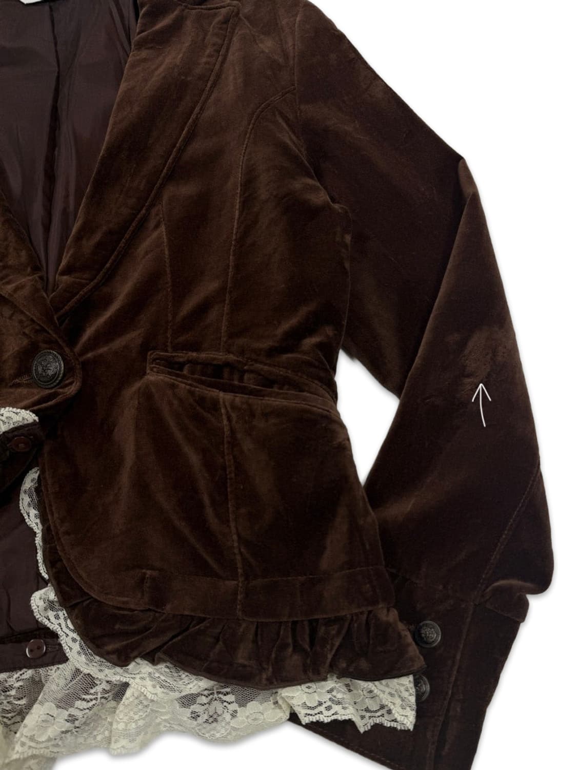 빈티지 브라운 벨벳 프릴레이스 모리 싱글 자켓 상품이미지5