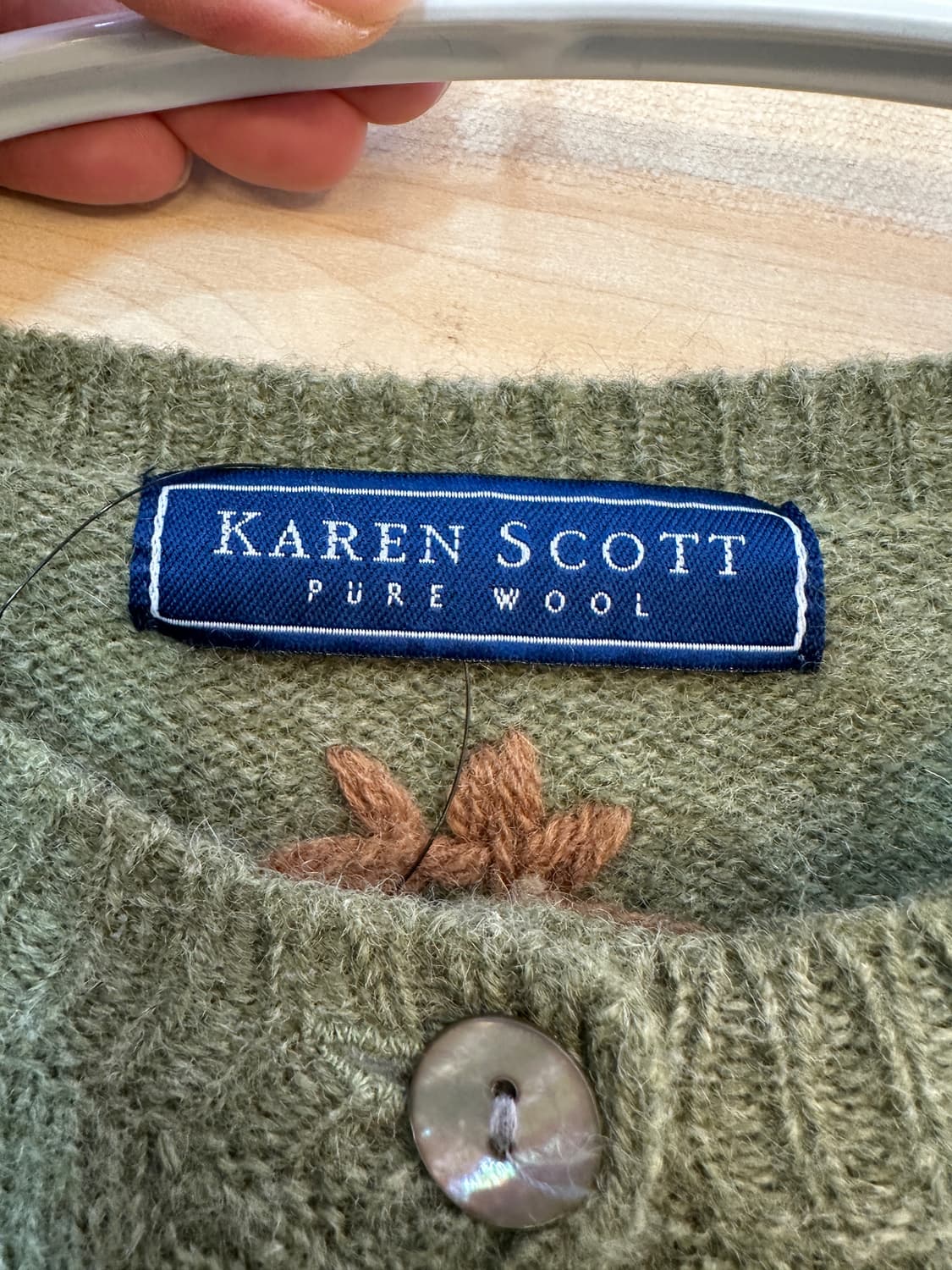 L) karen scott 호주 퓨어 울 카키 플라워 가디건 상품이미지3