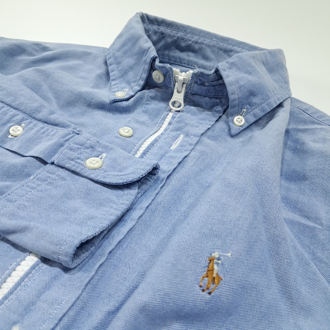 CL907 FREE 폴로 90s 클래식 블루 리메이크 크롭 셔츠 상품이미지4