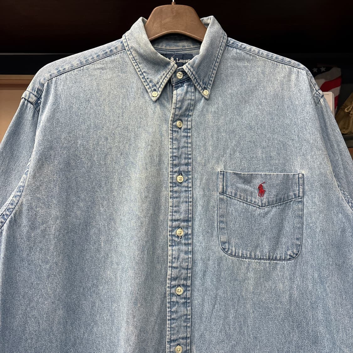 90s 폴로 랄프로렌 Big Shirt 라인 헤비 데님 셔츠 N1015 상품이미지3