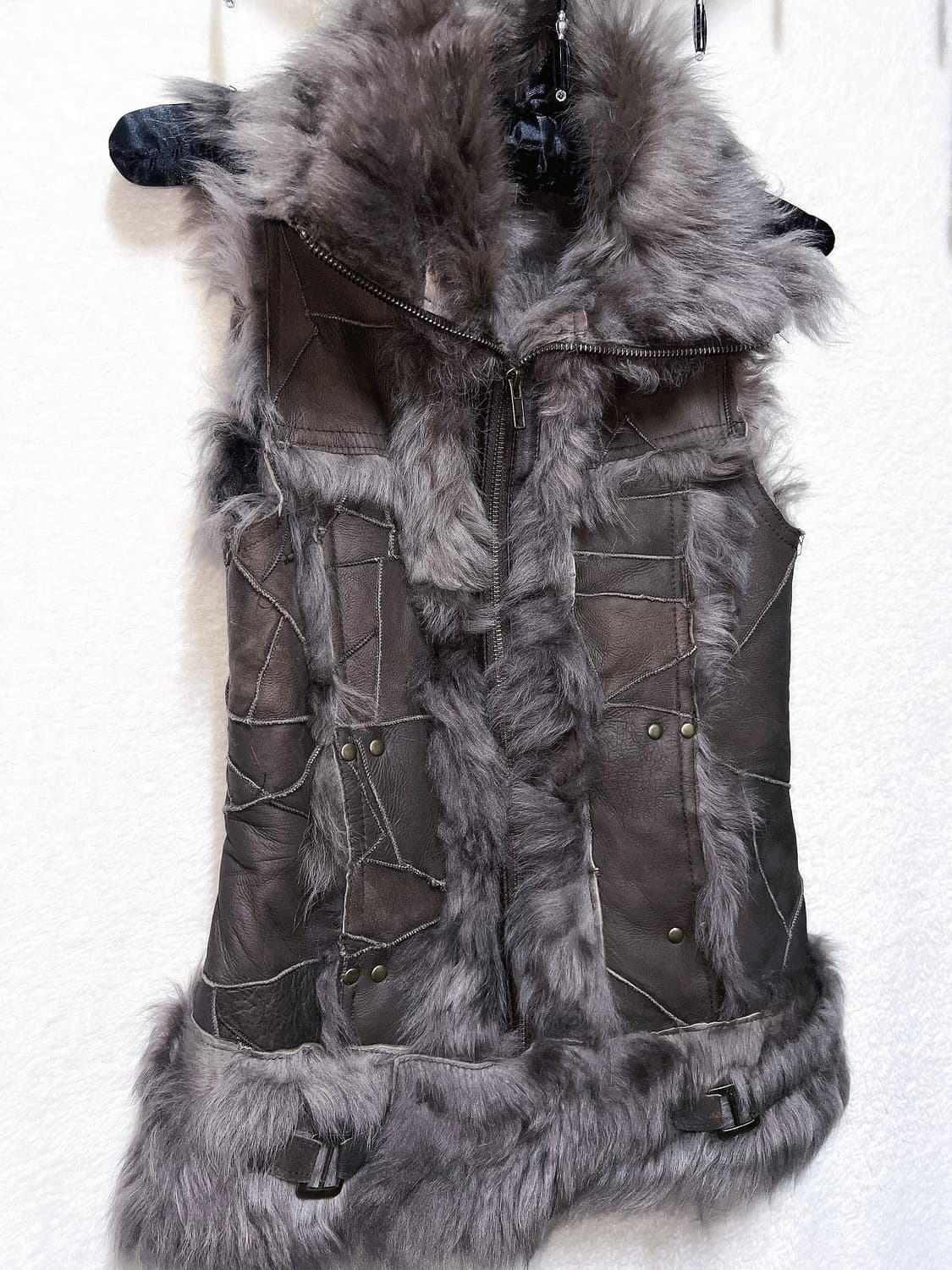 리얼레더 양가죽 퍼트리밍 베스트 조끼 무스탕 y2k 오네갸루 펑크 핀터  상품이미지10