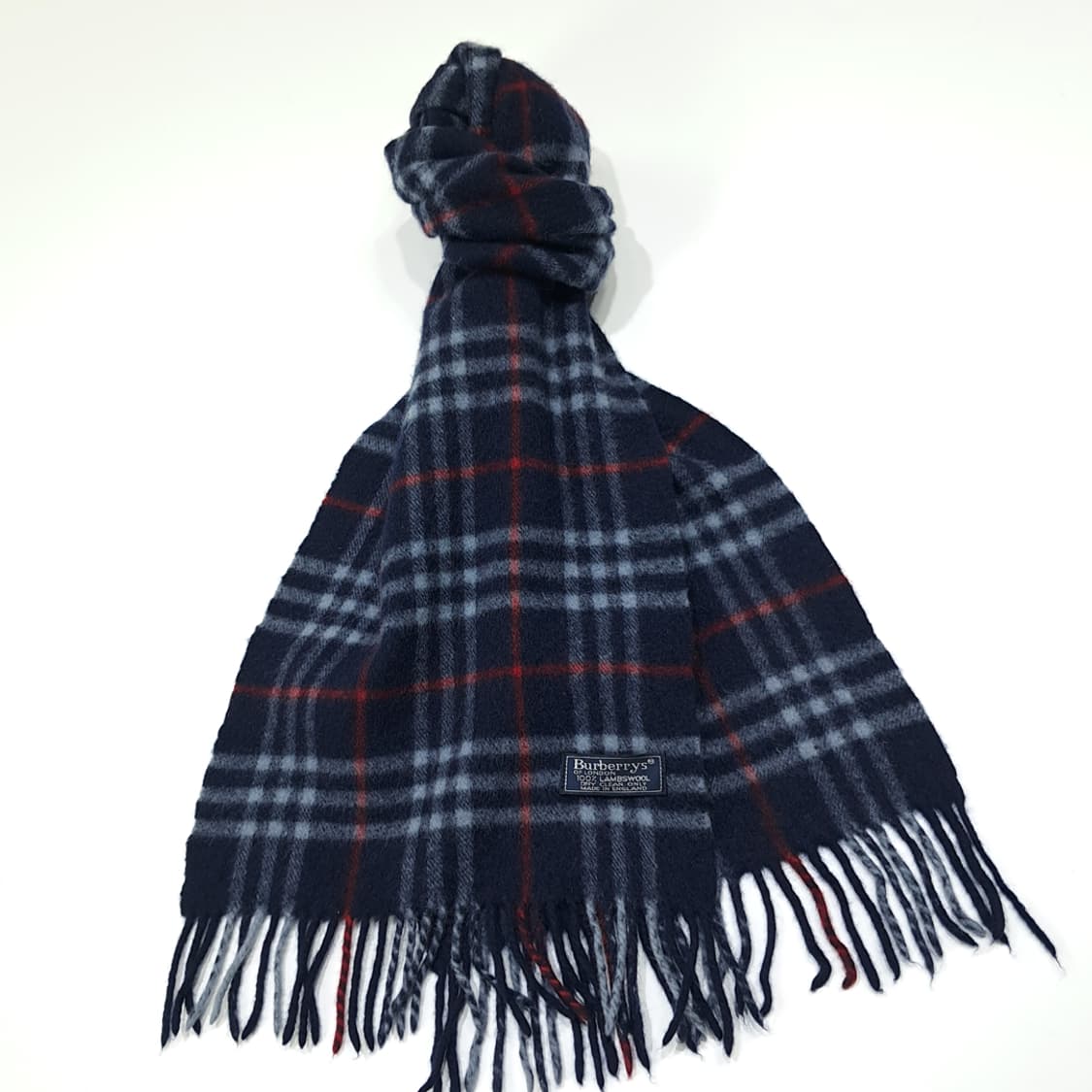 MX521 버버리 90s 영국판 램스울 체크 네이비 머플러 목도리 상품이미지2