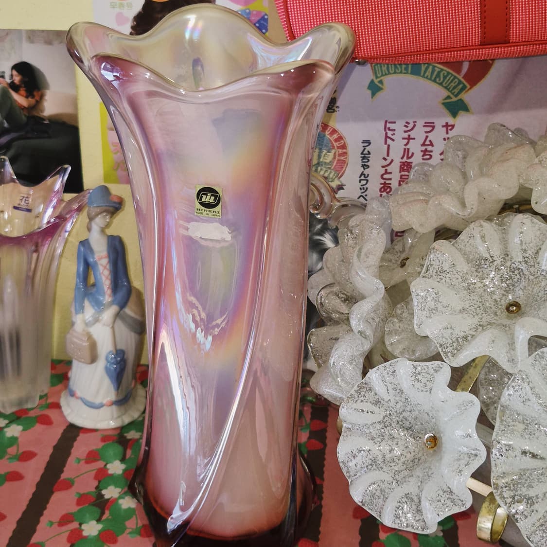 70s 이와츠 아트글라스 스윌 오로라 대형 꽃병 상품이미지6