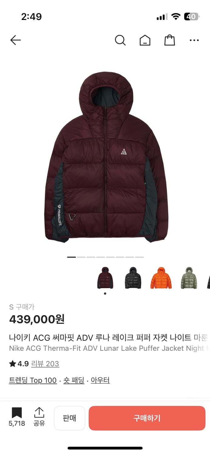 나이키 acg 루나레이크 패딩 마룬 상품이미지1