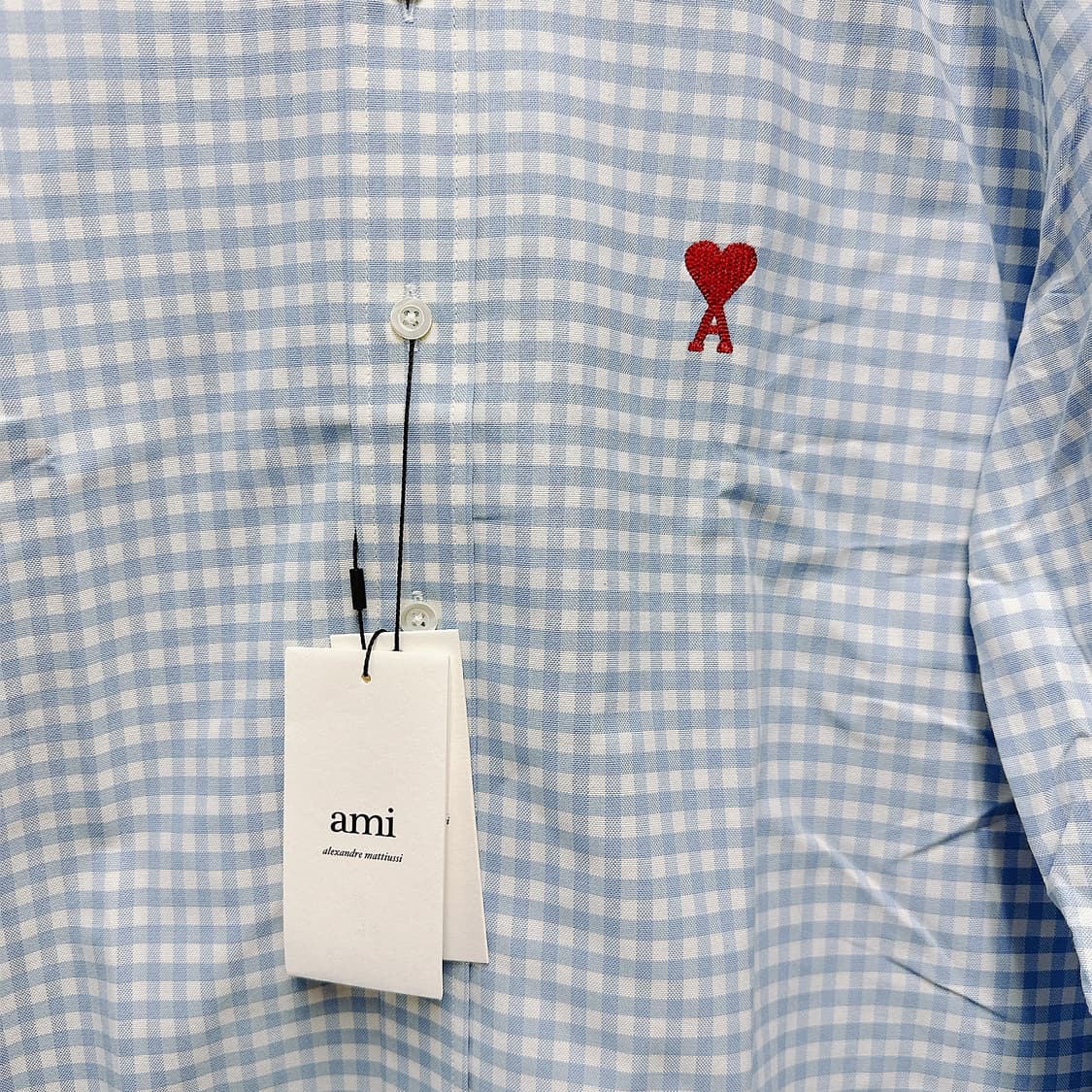 아미 남녀공용 스카이블루 체크 하트로고 셔츠 상품이미지2