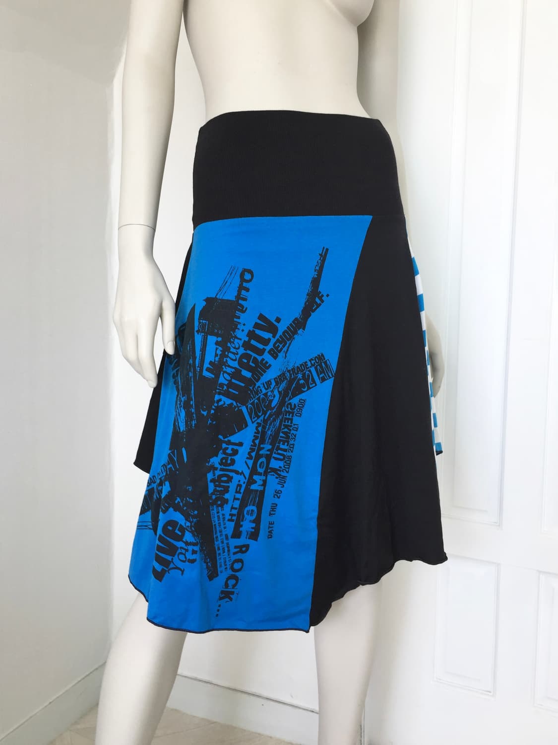 Vintage Print Patchwork Slant Cut Skirt 상품이미지7