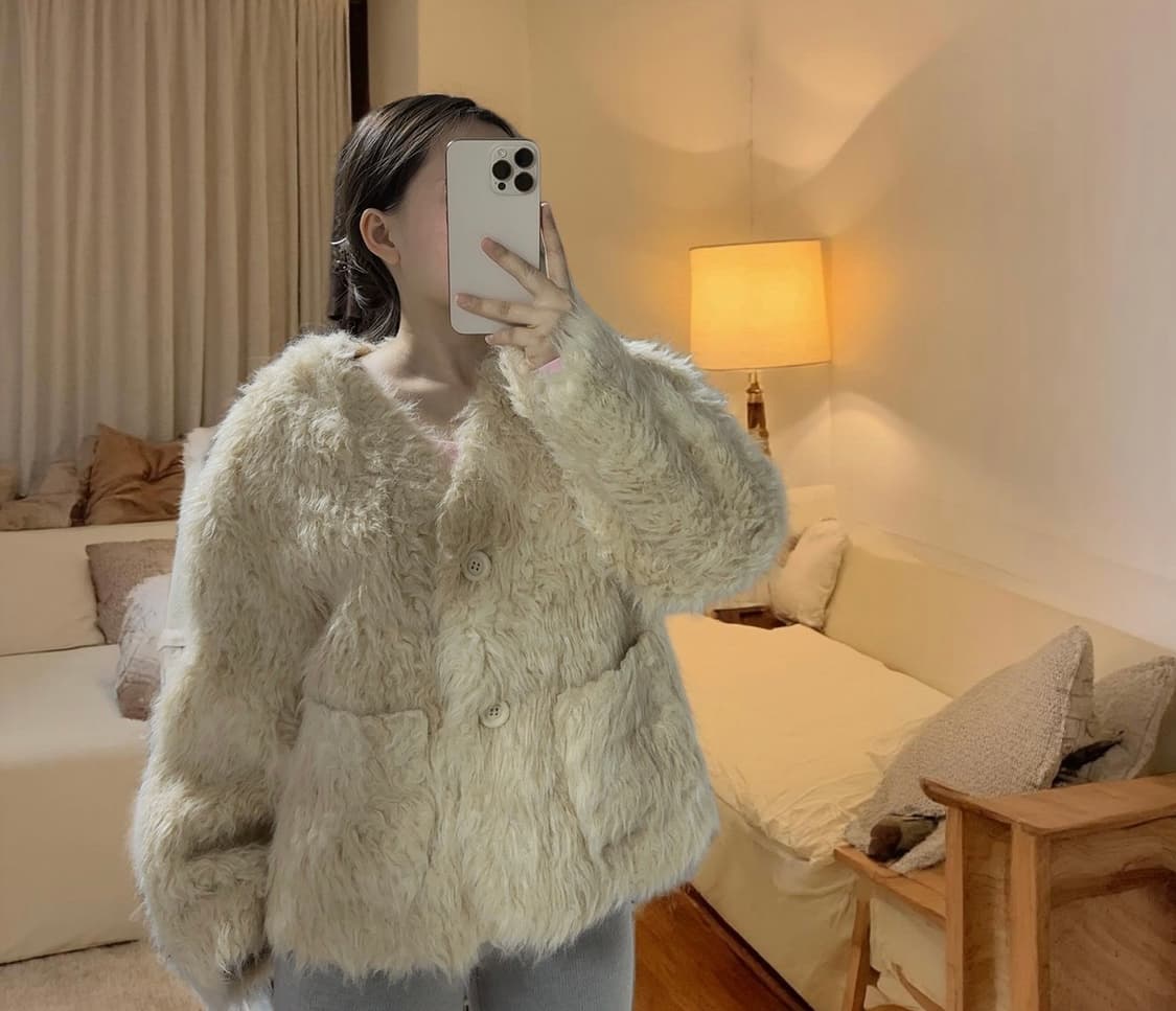 빈티지 인조퍼 양털느낌 무스탕 상품이미지1