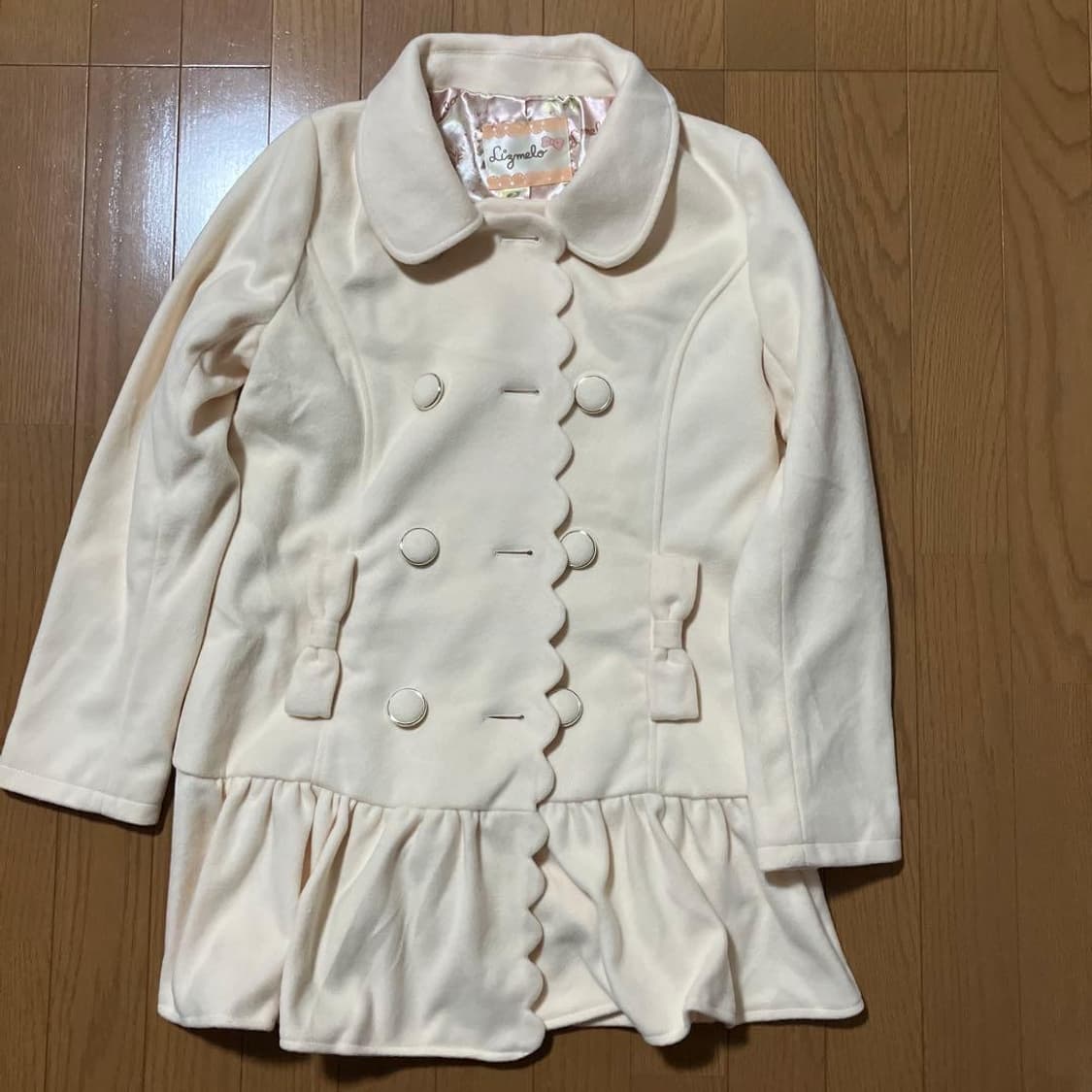 리즈멜로 아이보리 화이트 리본 롱코트 상품이미지1
