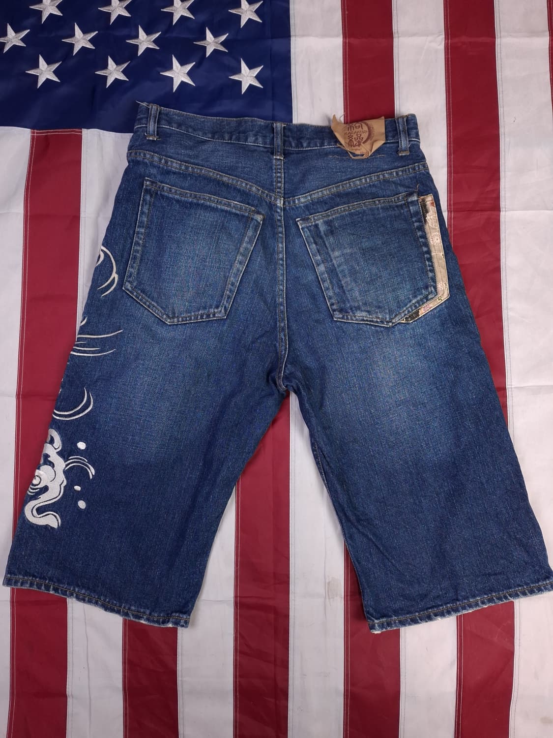 오리지날 카라쿠리 타마시 잉어자수 데님 쇼츠 상품이미지6