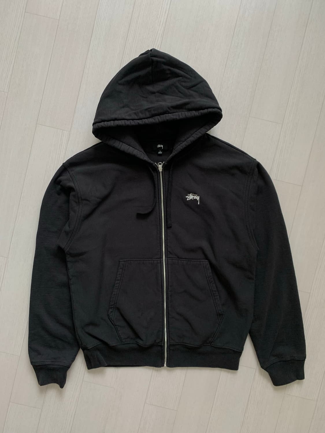 스투시 FW22 스탁로고 기모 블랙 후드집업 상품이미지5