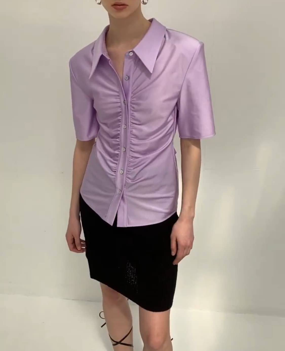 드래곤블루스 셔링 이펙트 저지 블라우스 - 바이올렛 S 상품이미지1