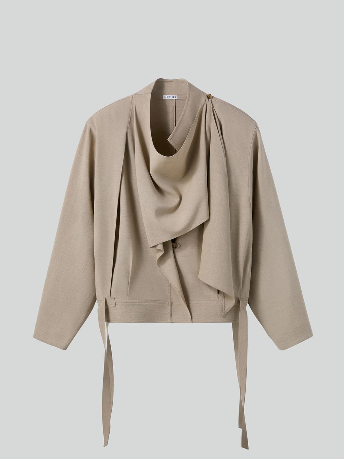 렉토 RECTO 드레이프 스카프 디테일 점퍼 자켓 다크 베이지 상품이미지5