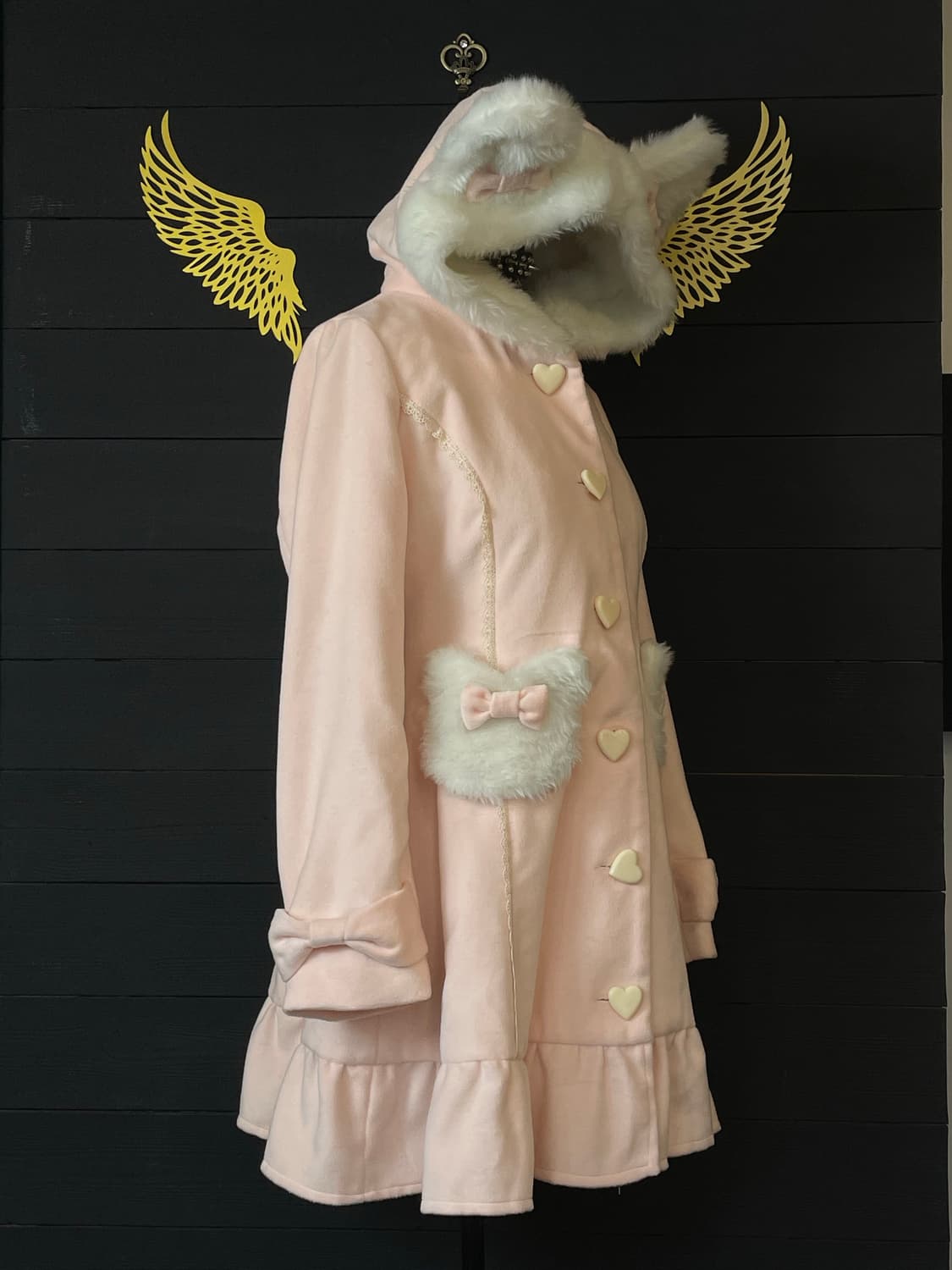 DEARY 디어리 네코미미 고양이귀 퍼 리본 핑크 갸루 코트 상품이미지3